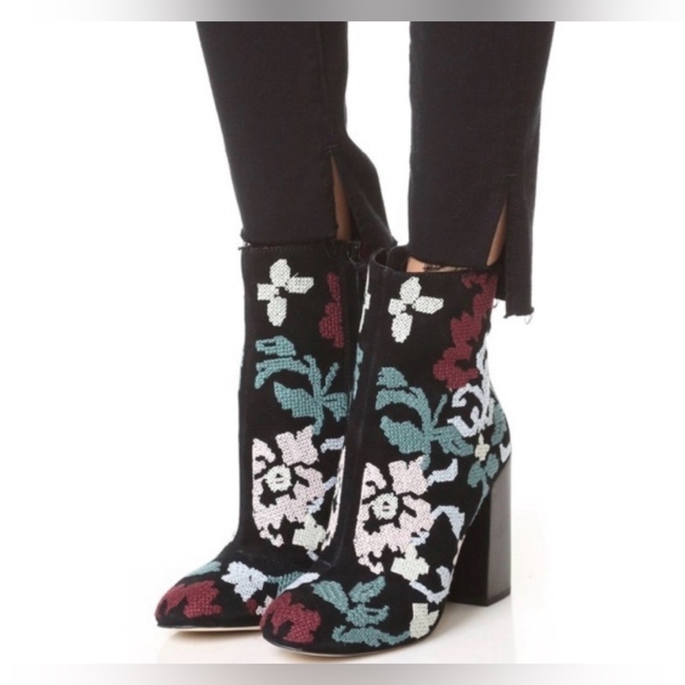 Rebecca Minkoff Floral Embroidered Ankle Boots, Size 7-1/2